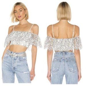 NBD Marissa Top Revolve White Lace Embroidered Floral‎ Crop, M - NWT